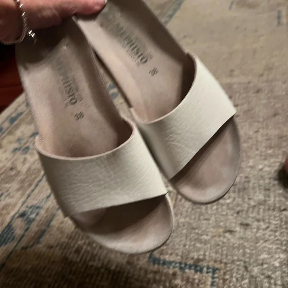 Mephisto White Leather Cork Footbed Slide Sandals Womens 38 Comfort Shoes - Picture 5 of 6